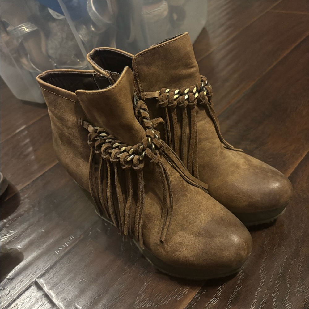 Brown Fringe Ankle Boots